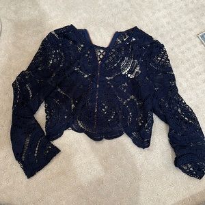 Navy lace crop top